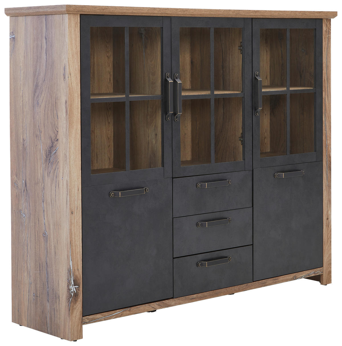 FÉLMAGAS SZEKRÉNY 149/125/40 cm  - tölgyfa/szürke, Modern, faalapú anyag/fém (149/125/40cm) - Hom`in