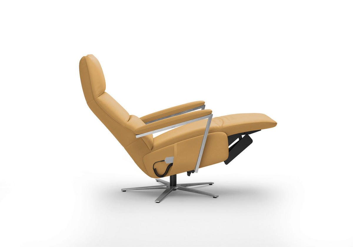 RELAXSESSEL TV VARIO COMFORT E M2 Echtleder Kopfteilverstellung, Rücken echt    - Currygelb/Silberfarben, Basics, Leder/Metall (70/126/85cm) - Sit & More