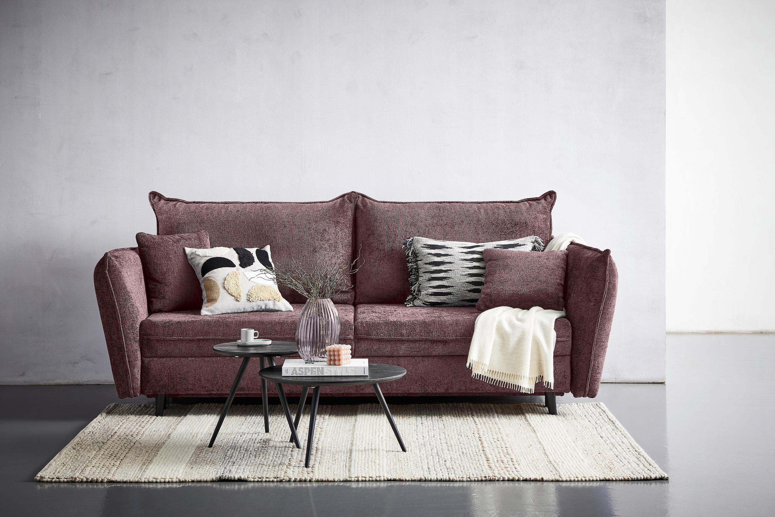 BÄDDSOFFA i chenille rosa  - svart/rosa, Klassisk, trä/textil (238/99/108cm) - MID.YOU