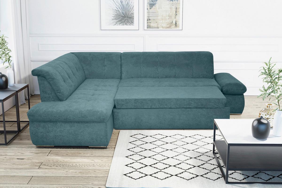 ECKSOFA in Mikrofaser Petrol  216/273 cm  - Chromfarben/Petrol, KONVENTIONELL, Textil/Metall (216/273cm) - MID.YOU