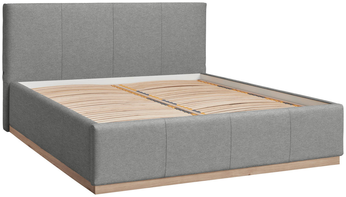 POLSTERBETT Beleuchtung, Lattenrost, Bettkasten Grau 160/200 cm  - Birkefarben/Grau, Design, Holz/Holzwerkstoff (160/200cm) - Lomoco