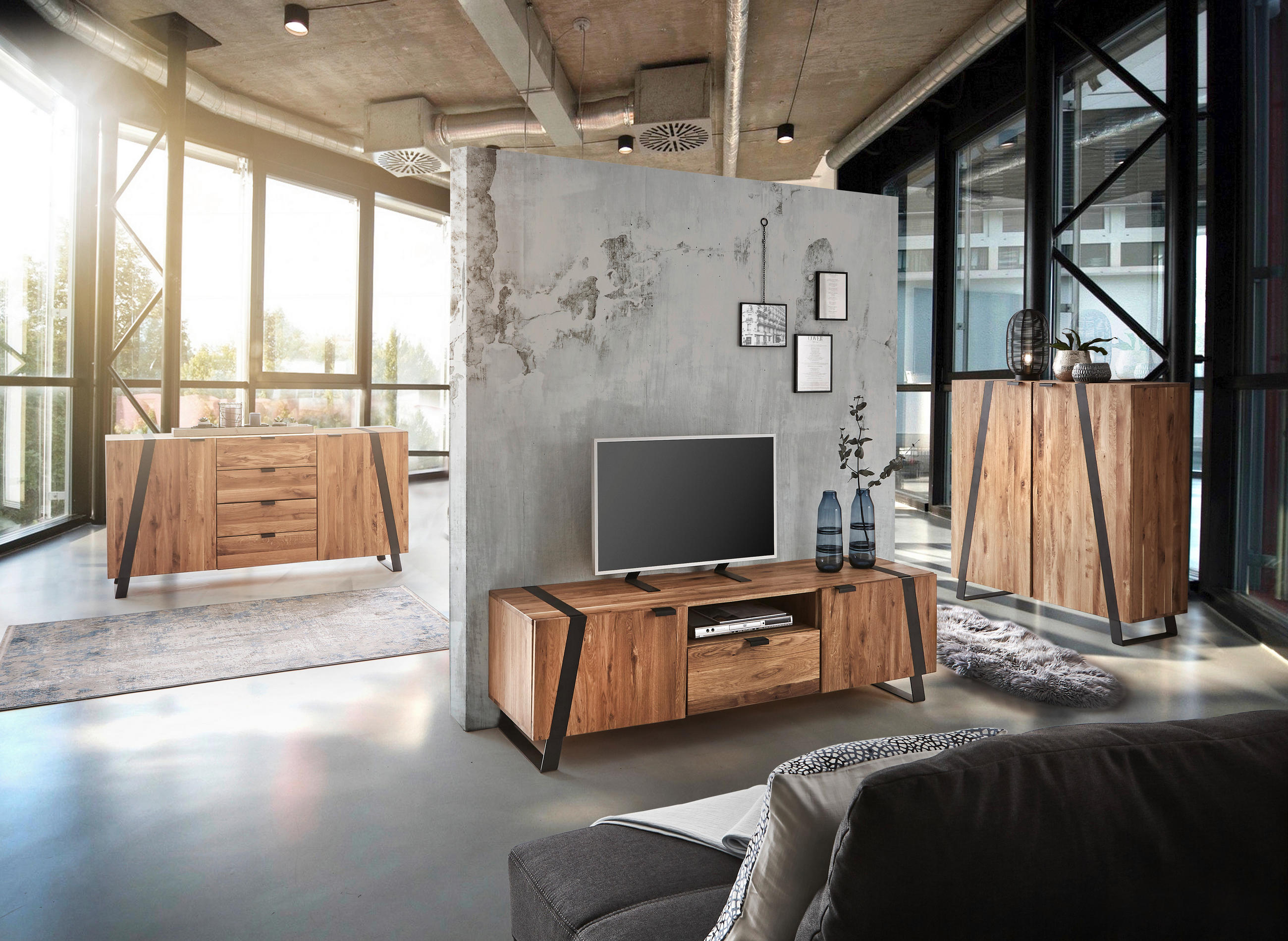 KOMMODE  in 115/126,5/43 cm  - Eichefarben/Schwarz, Trend, Holz/Metall (115/126,5/43cm) - Landscape