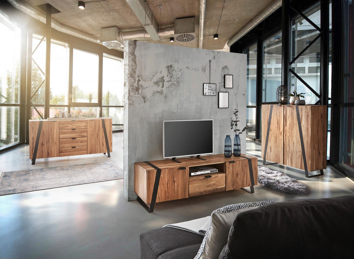 KOMMODE  in 115/126,5/43 cm  - Eichefarben/Schwarz, Trend, Holz/Metall (115/126,5/43cm) - Landscape