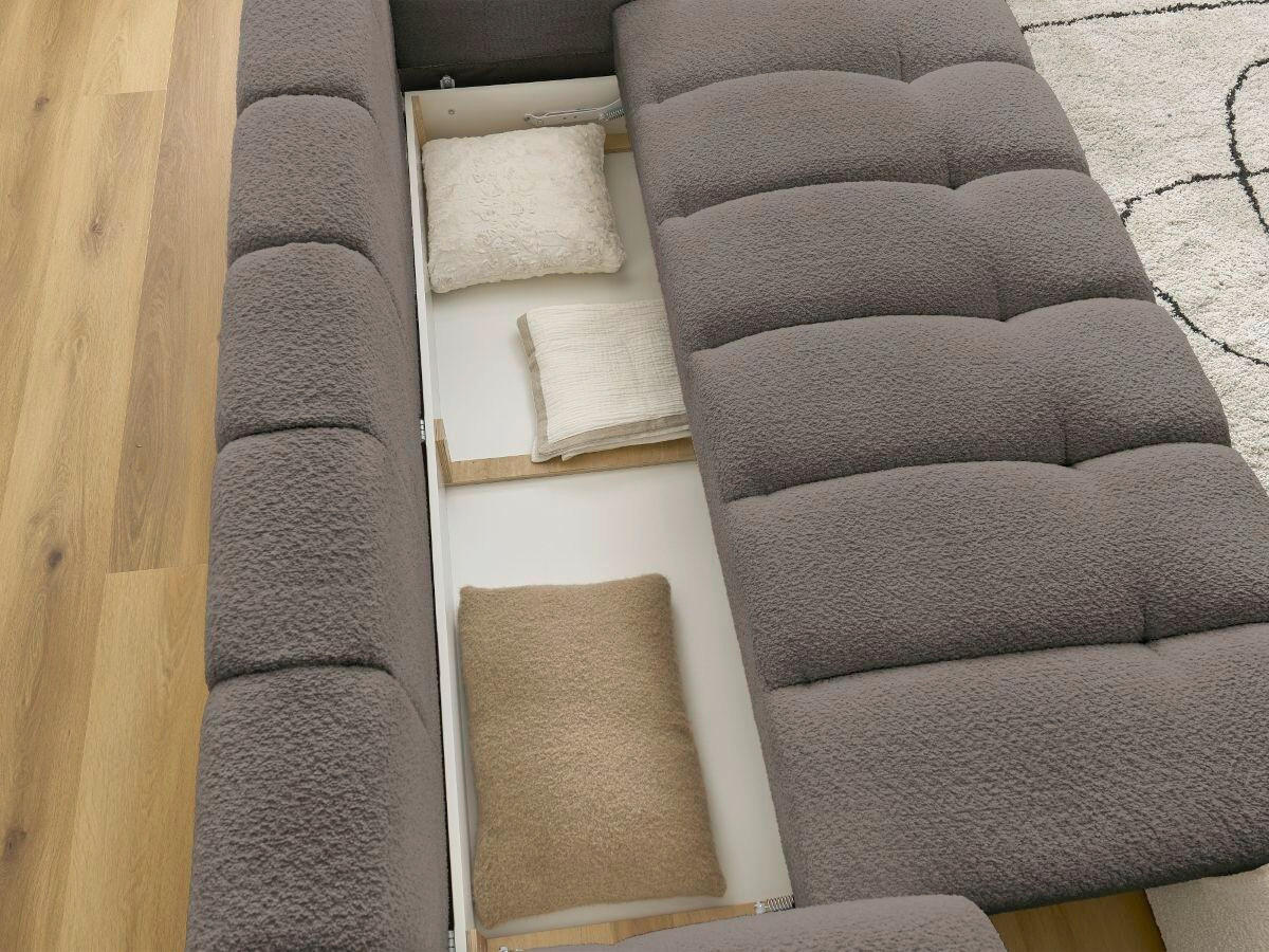 SCHLAFSOFA FUJI Bouclé Taupe  inkl.  - Taupe/Schwarz, MODERN, Kunststoff/Textil (251/113/88cm)