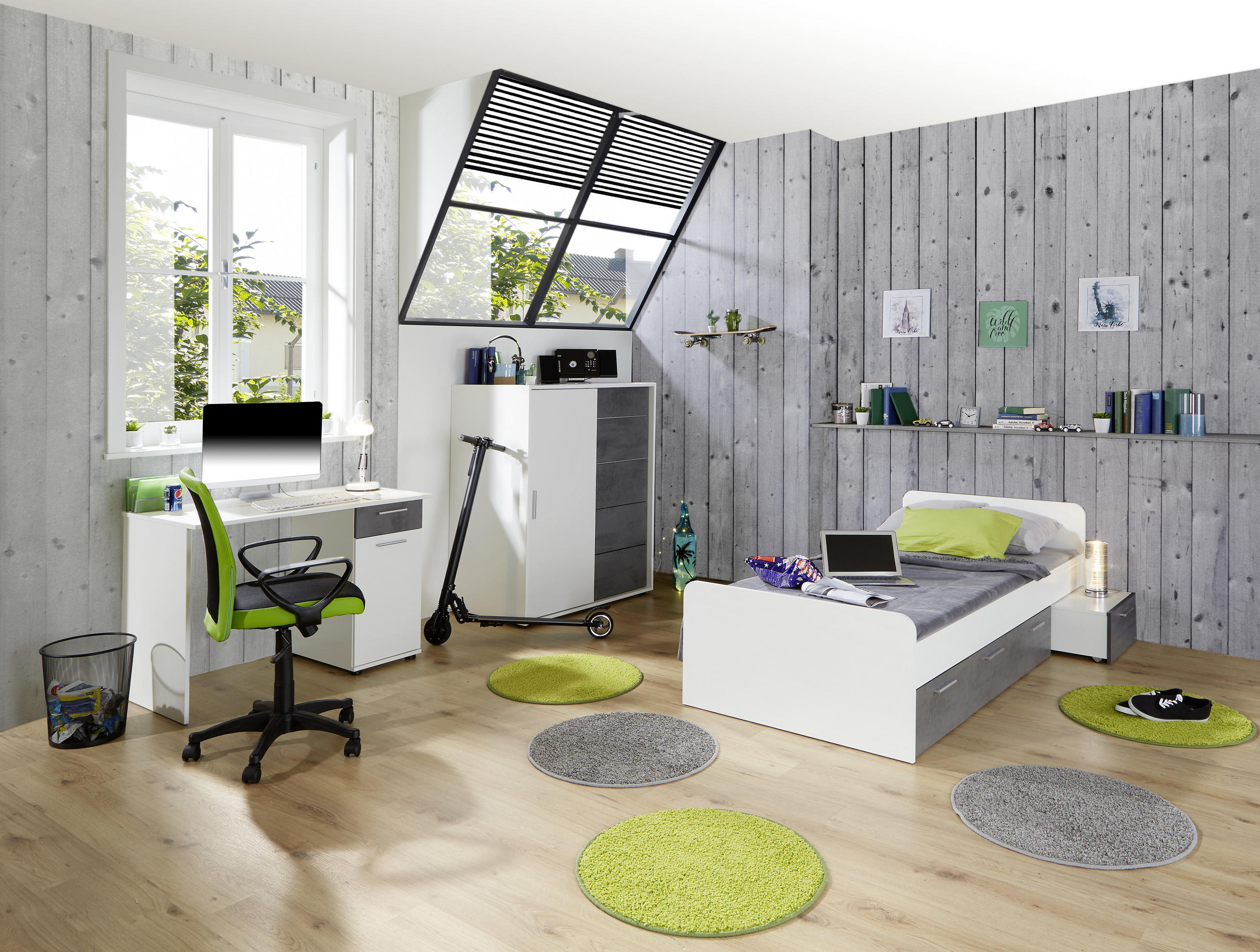 SÄNG MED FÖRVARING 90/200 cm  i vit, mörkgrå   - vit/mörkgrå, Klassisk, trämaterial (90/200cm) - MID.YOU
