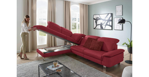 ECKSOFA in Echtleder Rot  - Edelstahlfarben/Rot, Design, Leder/Metall (233/309cm) - Dieter Knoll