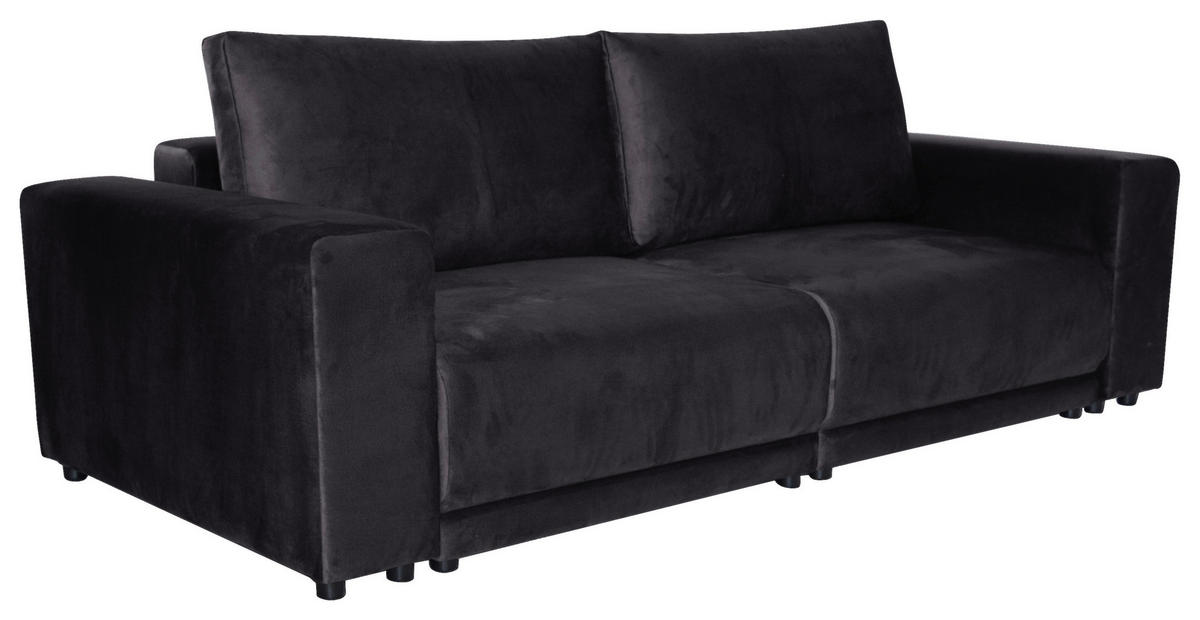 BIGSOFA in Velours Anthrazit  - Anthrazit/Schwarz, Design, Kunststoff/Textil (256/88/120cm) - home24