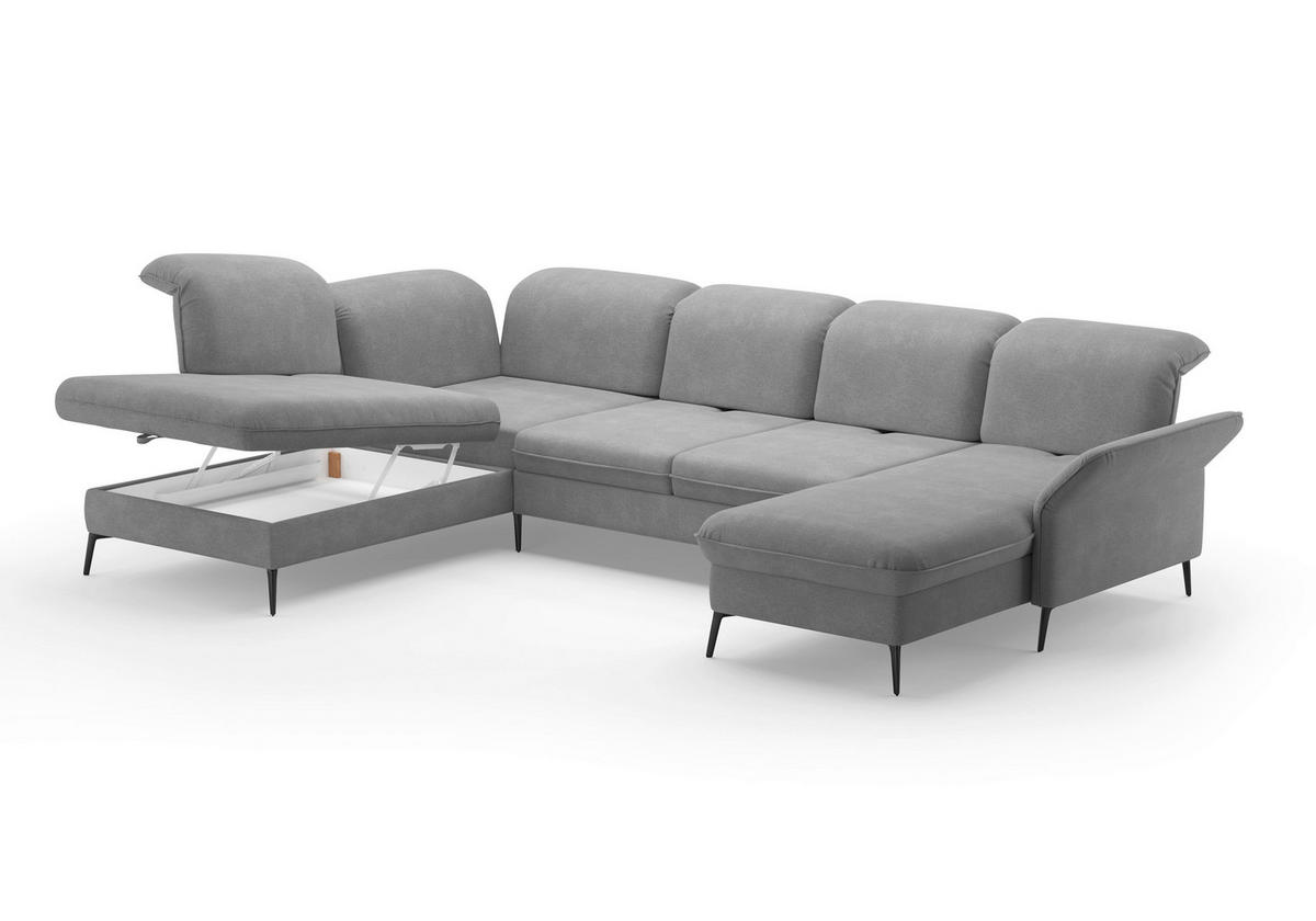 WOHNLANDSCHAFT in Flachgewebe Grau  - Schwarz/Grau, Konventionell, Textil/Metall (231/359/198cm) - Sit & More