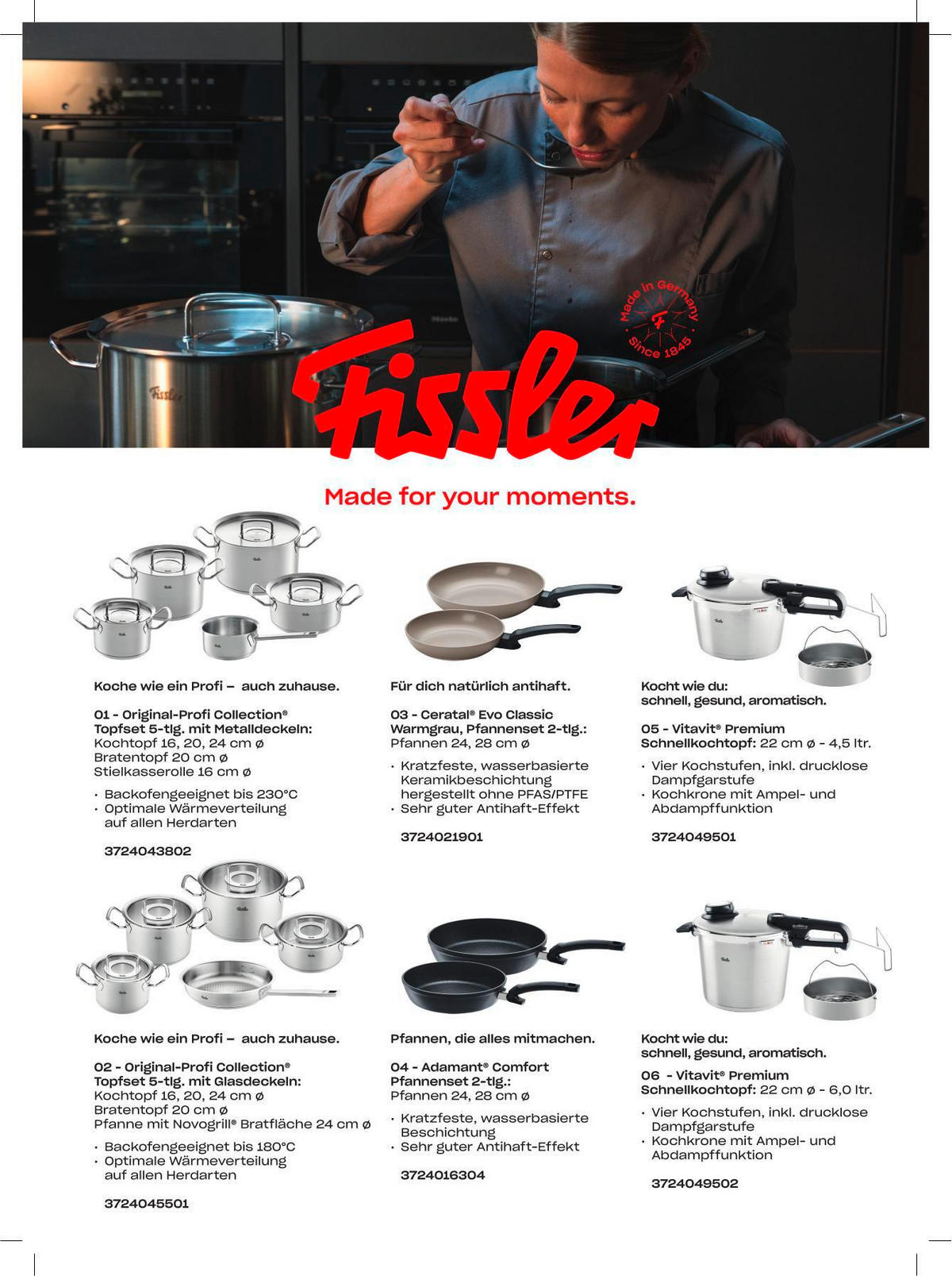 KOCHTOPFSET ORIGINAL-PROFI COLLECTION® 5-teilig  - Silberfarben, Design, Metall - Fissler