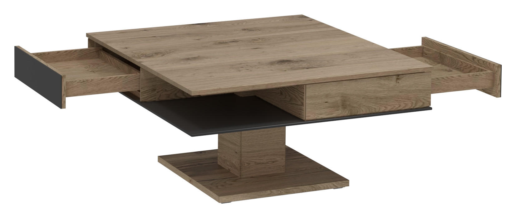 COUCHTISCH Altholz, Eiche massiv Farbglas 90/90/38,3 cm quadratisch Anthrazit, Eichefarben  - Eichefarben/Anthrazit, Design, Glas/Holz (90/90/38,3cm) - Voglauer