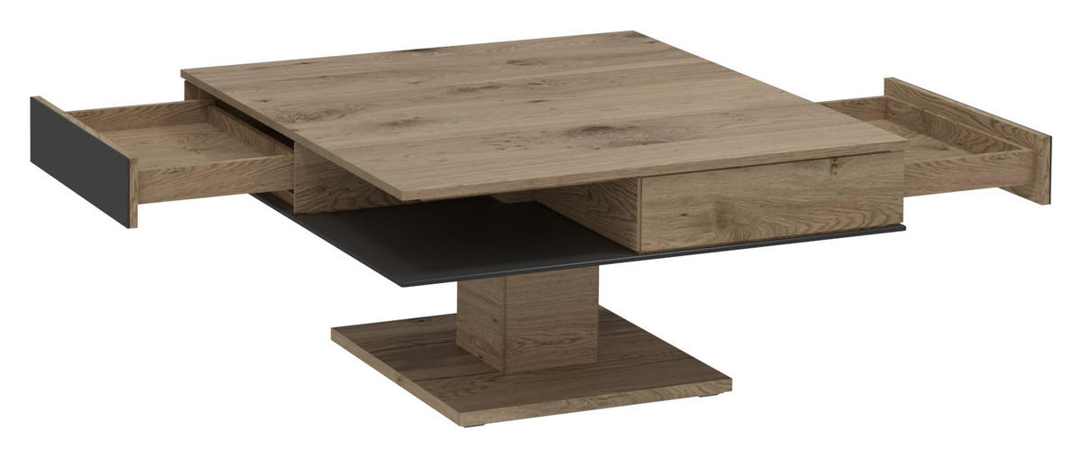 COUCHTISCH in Holz, Glas 90/90/38,3 cm  - Eichefarben/Anthrazit, Design, Glas/Holz (90/90/38,3cm) - Voglauer