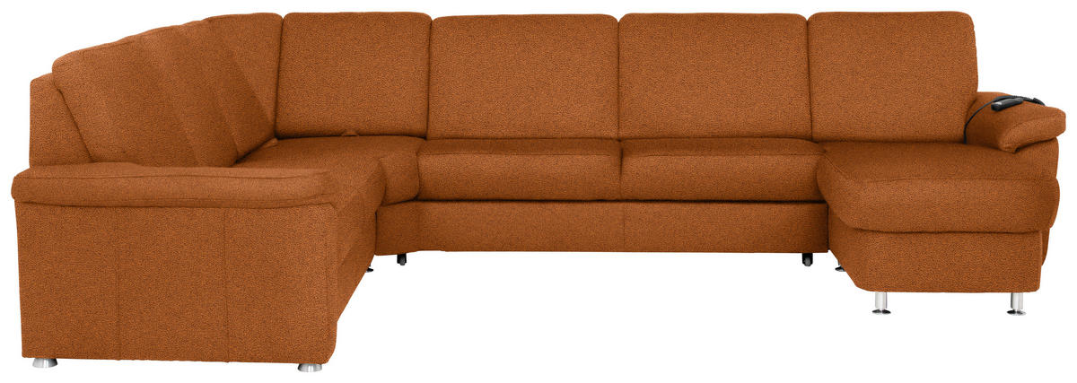 WOHNLANDSCHAFT Cognac Flachgewebe  - Chromfarben/Cognac, KONVENTIONELL, Textil/Metall (240/336/163cm) - Beldomo System