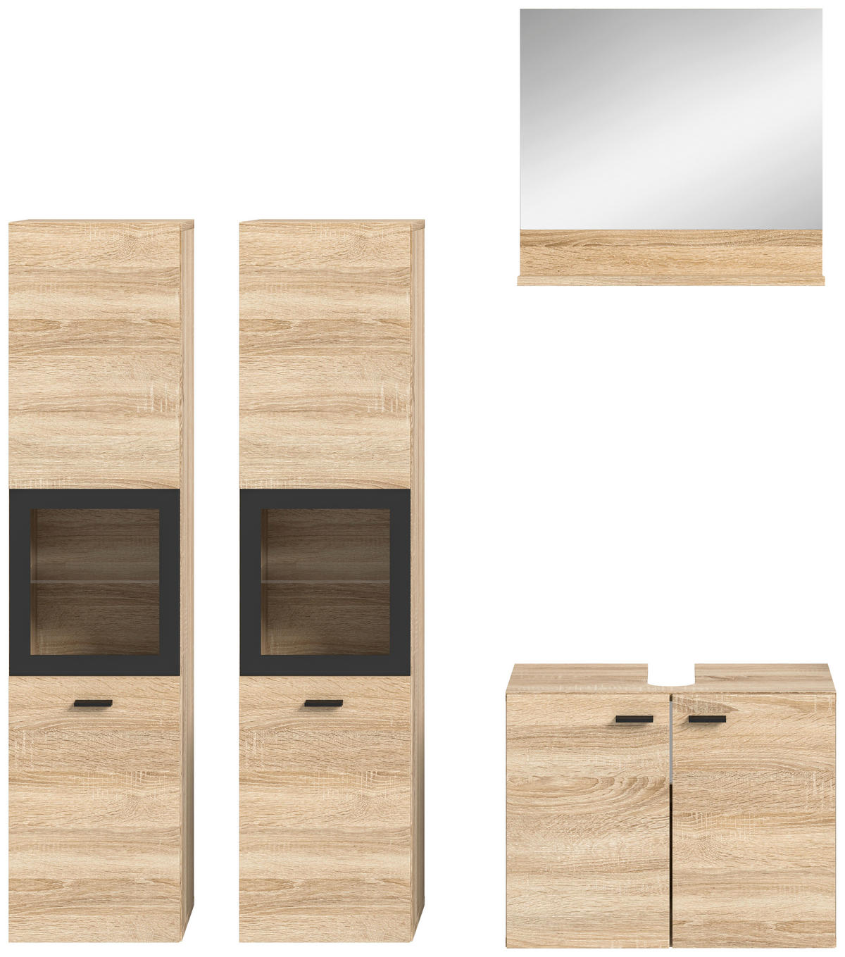 BADEZIMMER 4-teilig  in 117 cm  - Schwarz/Sonoma Eiche, MODERN, Glas/Holzwerkstoff (117cm) - MID.YOU