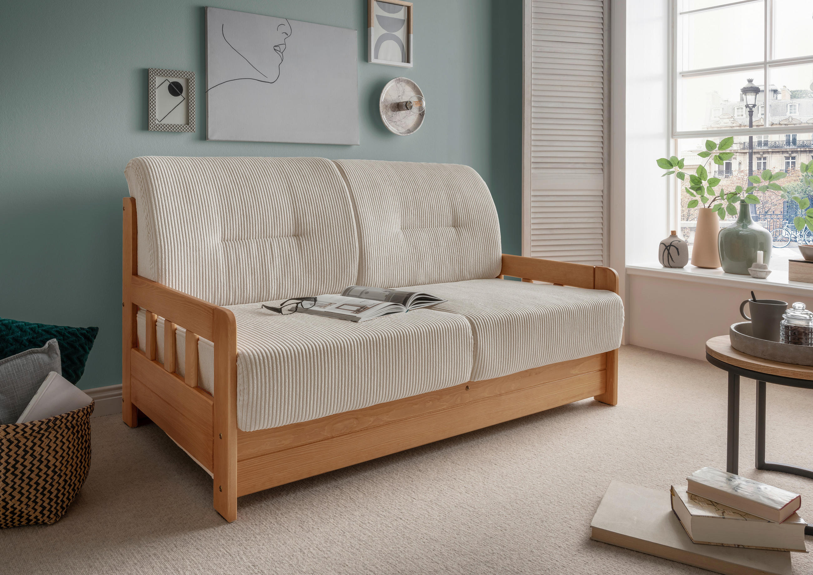 SCHLAFSOFA Cord Kieferfarben, Beige  - Beige/Kieferfarben, MODERN, Textil (154/88/90cm) - Livetastic