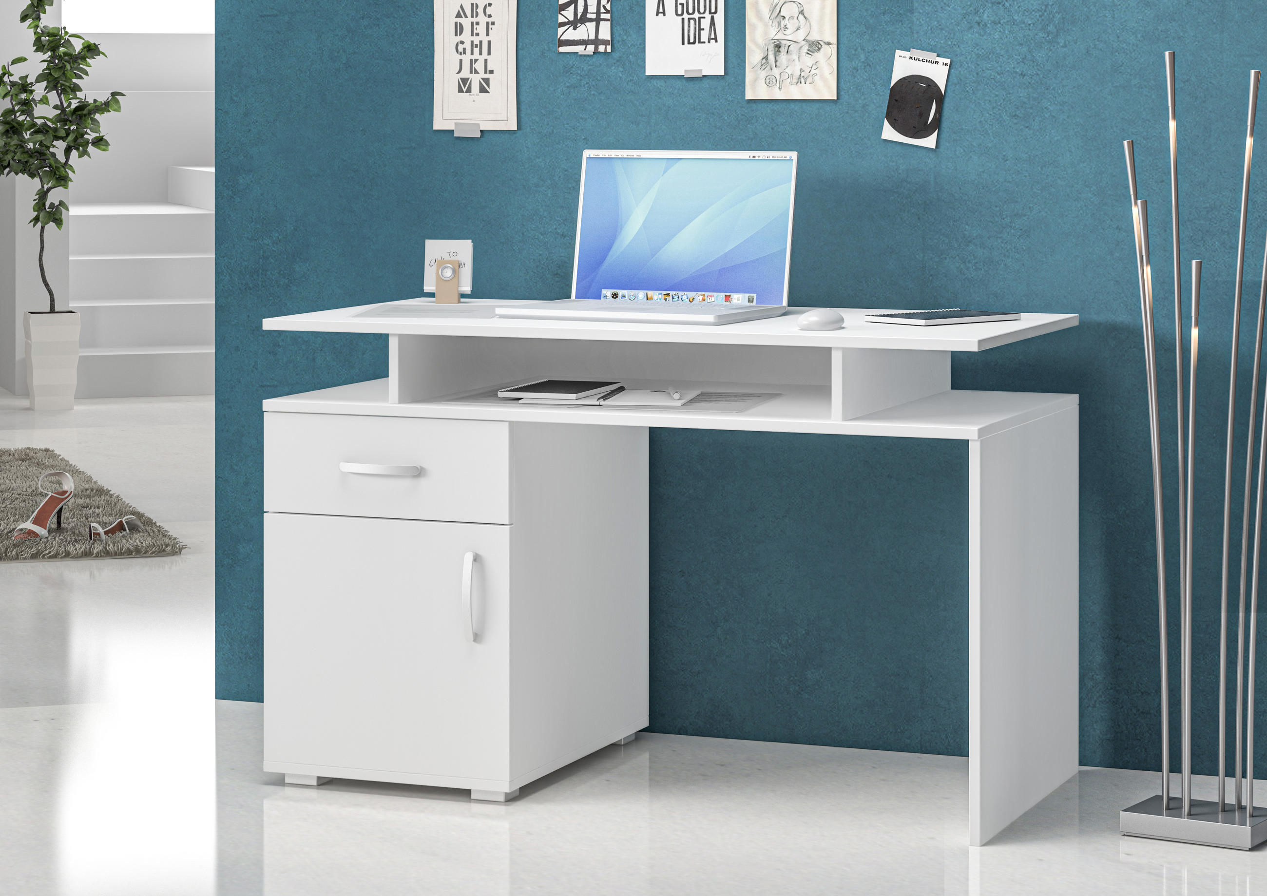 PISAĆI STOL bijela drvni materijal - bijela/boje aluminija, Design, drvni materijal/metal (110/75/55cm) - Boxxx