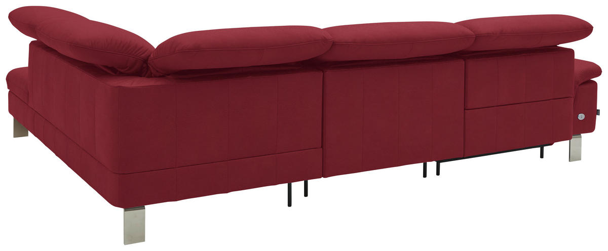 ECKSOFA in Echtleder Rot  309/233 cm  - Edelstahlfarben/Rot, Design, Leder/Metall (309/233cm) - Dieter Knoll