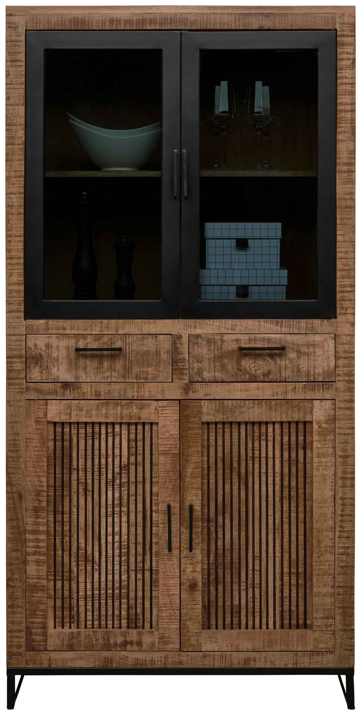 VITRINSKÅP naturfärgad, ljusbrun  90/180/40 cm  - ljusbrun/svart, Design, metall/trä (90/180/40cm) - Carryhome