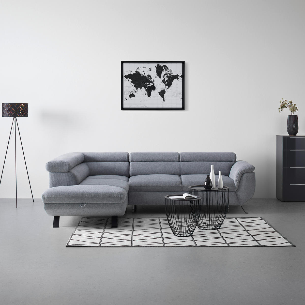 HÖRNSOFFA i vävt tyg grå  - grå/svart, Modern, metall/textil (198/257cm) - MID.YOU