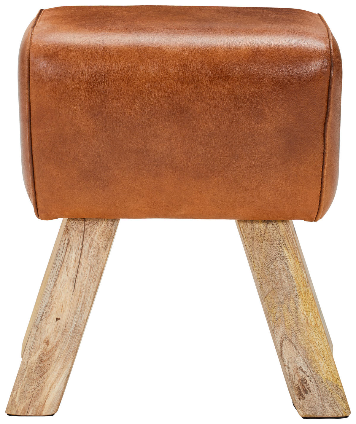 HOCKER Echtleder Mangoholz Braun  - Naturfarben/Braun, LIFESTYLE, Leder/Holz (42/45/35cm) - Livetastic
