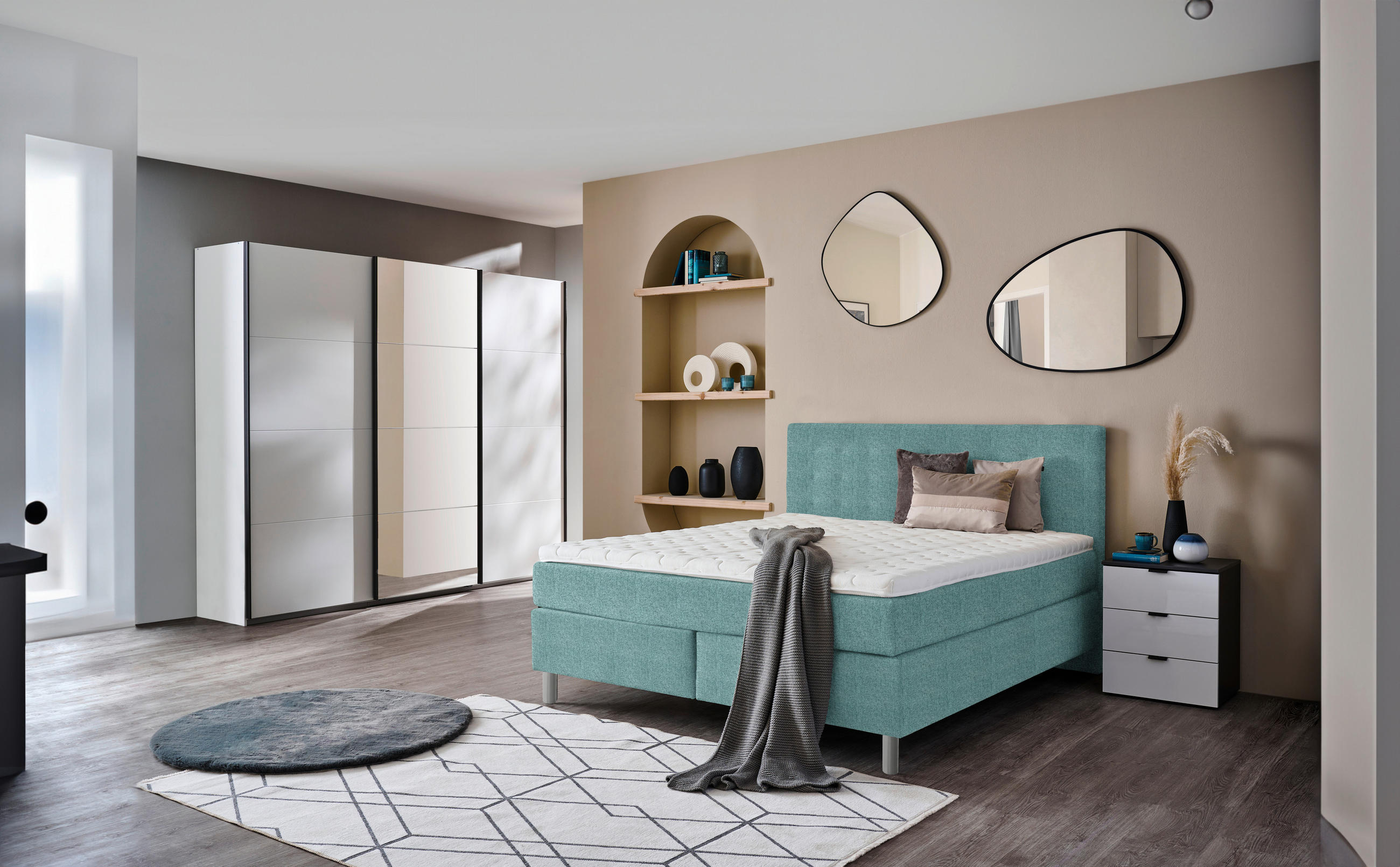 BOXSPRINGBETT 200/200 cm  in Petrol  - Chromfarben/Petrol, Konventionell, Kunststoff/Textil (200/200cm) - Voleo