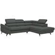 ECKSOFA in Echtleder Grau  - Schwarz/Grau, Design, Leder/Metall (270/220cm) - Novel