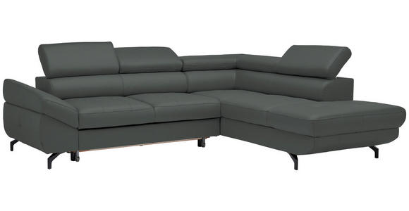 ECKSOFA in Echtleder Grau  - Schwarz/Grau, Design, Leder/Metall (270/220cm) - Novel