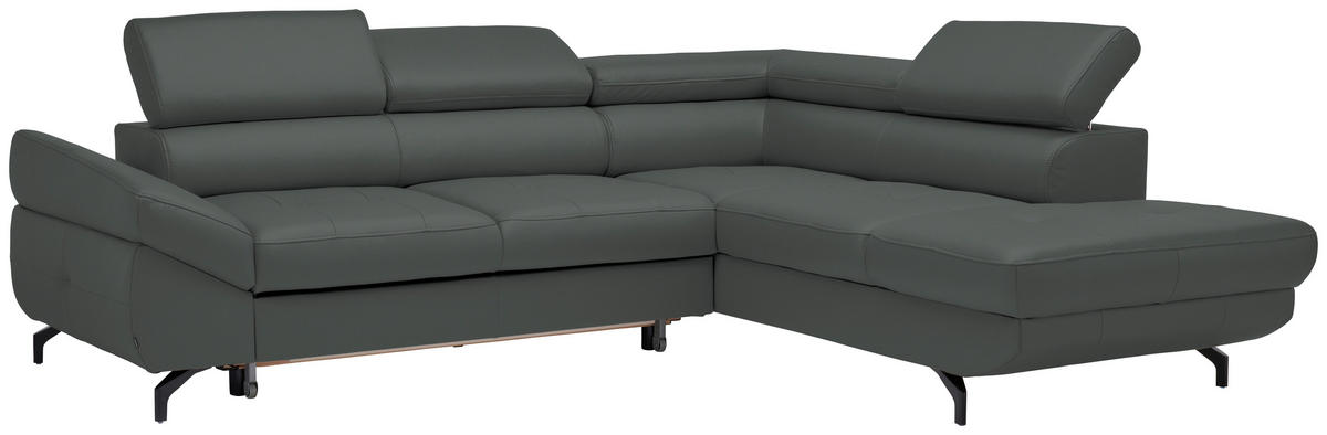 ECKSOFA in Echtleder Grau  - Schwarz/Grau, Design, Leder/Metall (270/220cm) - Novel