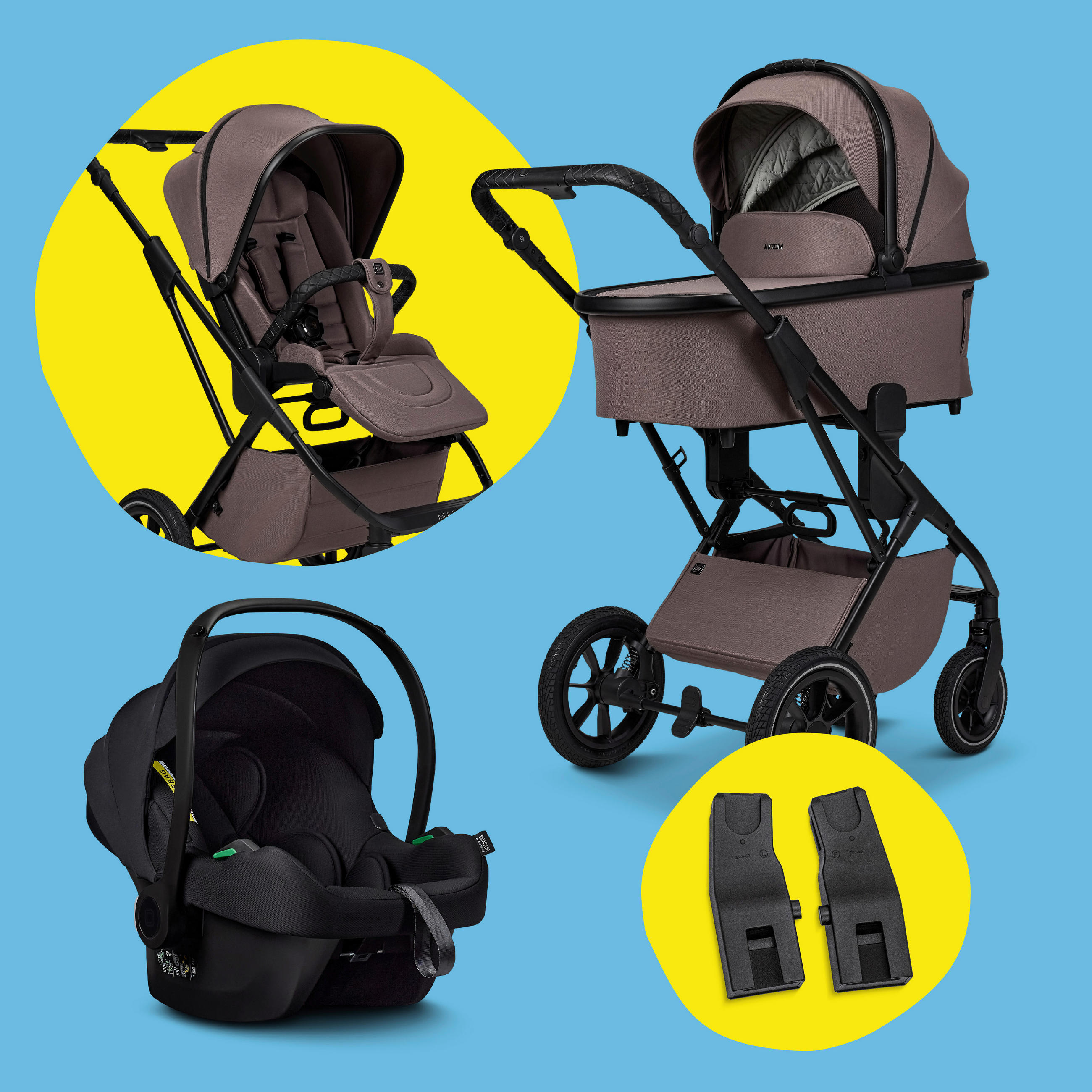 KINDERWAGENSET  Più Set mit Cosmo 2.0  Tonka  - Graubraun/Schwarz, Basics, Textil (105/56,5/127cm) - Moon