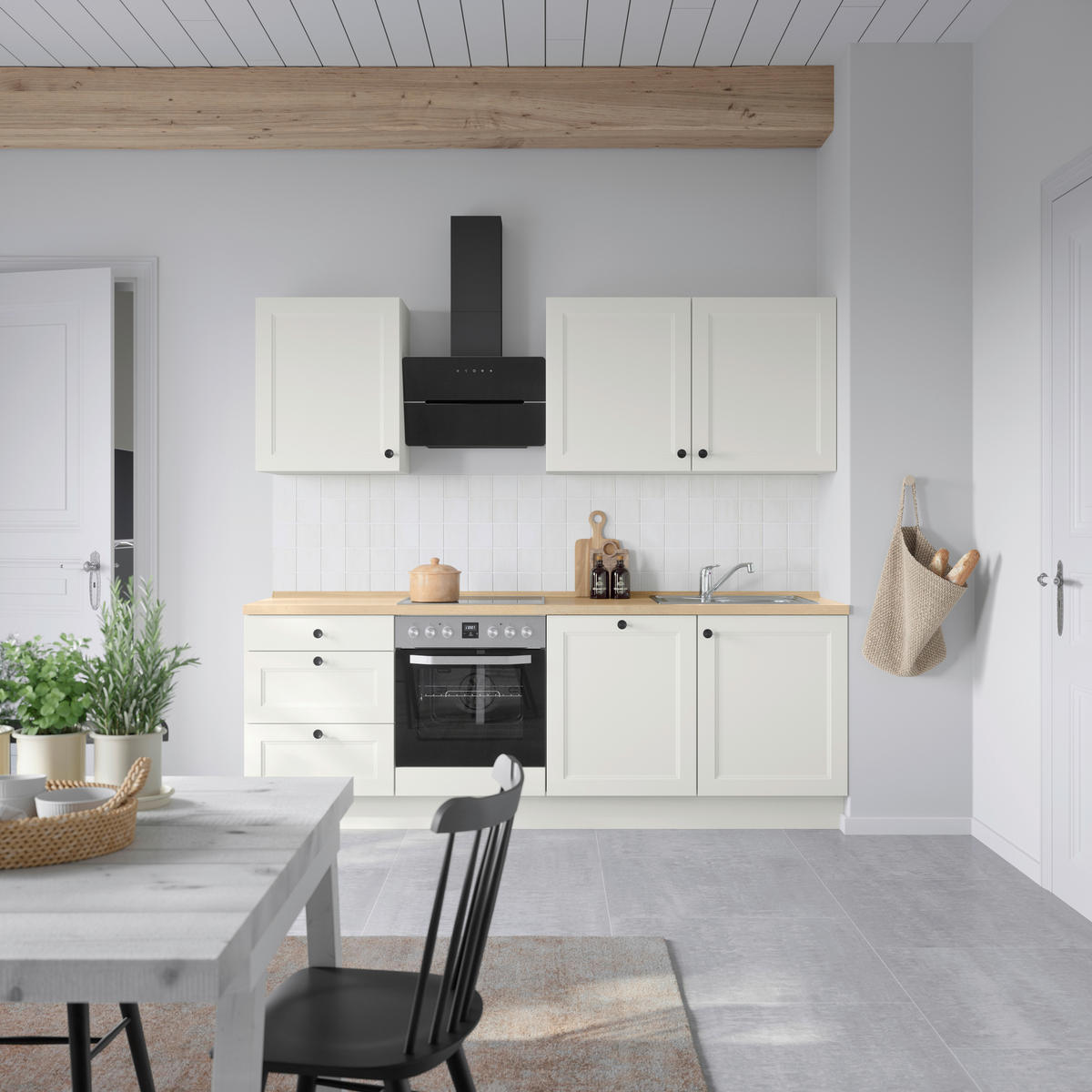 KÜCHENBLOCK 240 cm   in Weiß, Eichefarben  - Eichefarben/Schwarz, MODERN, Holzwerkstoff/Metall (240cm) - Nobilia