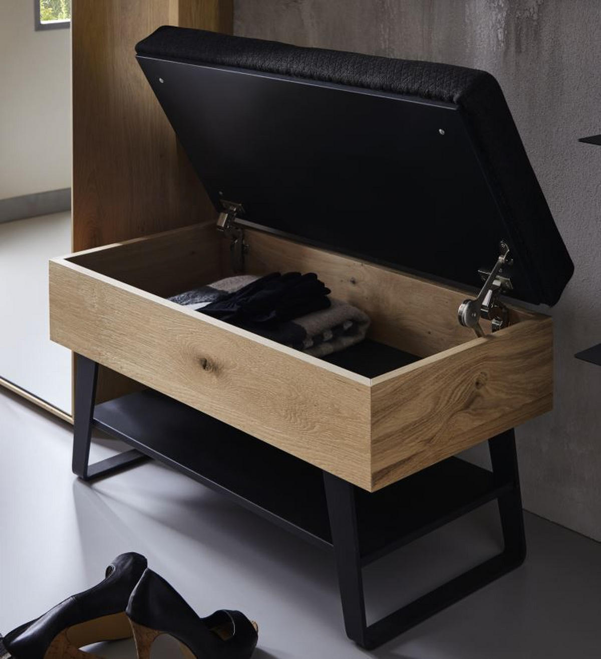 GARDEROBENBANK 118/49/41 cm  - Eichefarben/Anthrazit, Design, Holz/Textil (118/49/41cm) - Valnatura