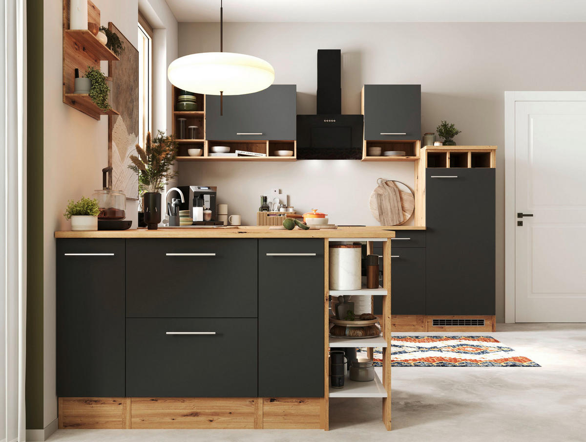 HÖRNKÖK 280/172 cm  i grå  - skogsek/aluminiumfärg, Design, metall/trämaterial (280/172cm) - Respekta