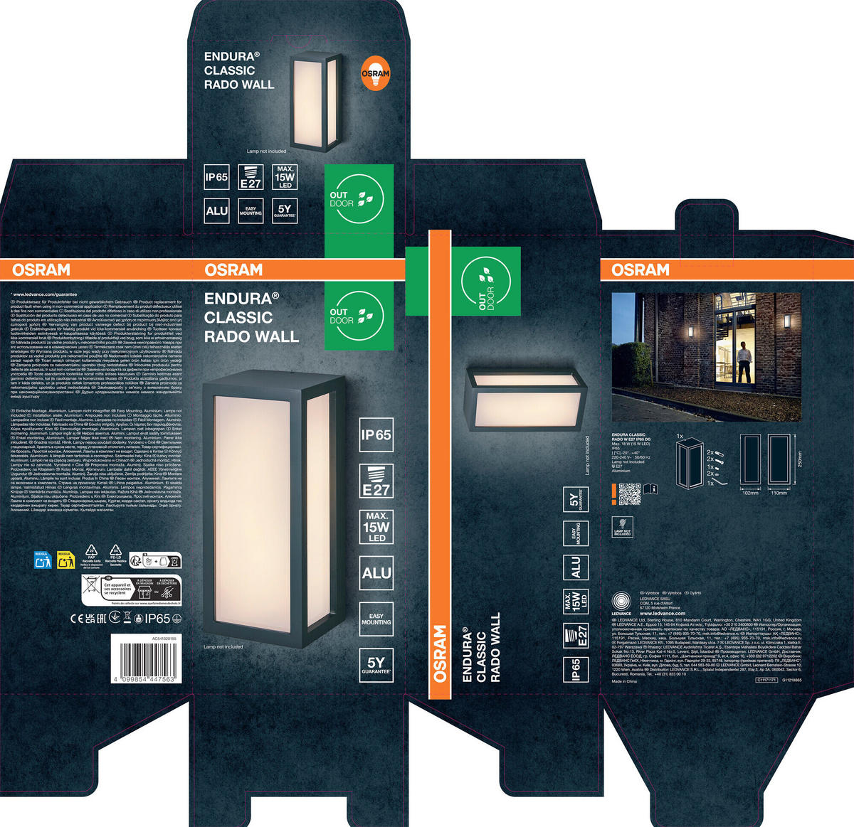 AUßENLEUCHTE 11/10,2/25 cm   - Dunkelgrau, Basics, Kunststoff/Metall (11/10,2/25cm) - Osram