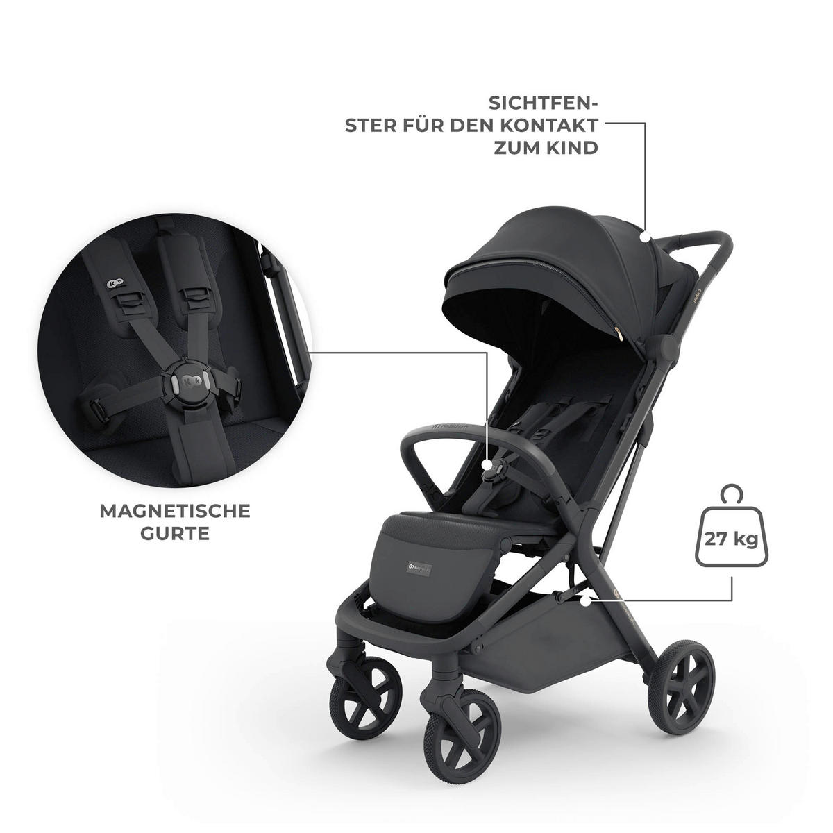 BUGGY Nubi 3  - Schwarz Hochglanz/Schwarz, Basics, Kunststoff/Textil (68,5/53/106,5cm) - Kinderkraft