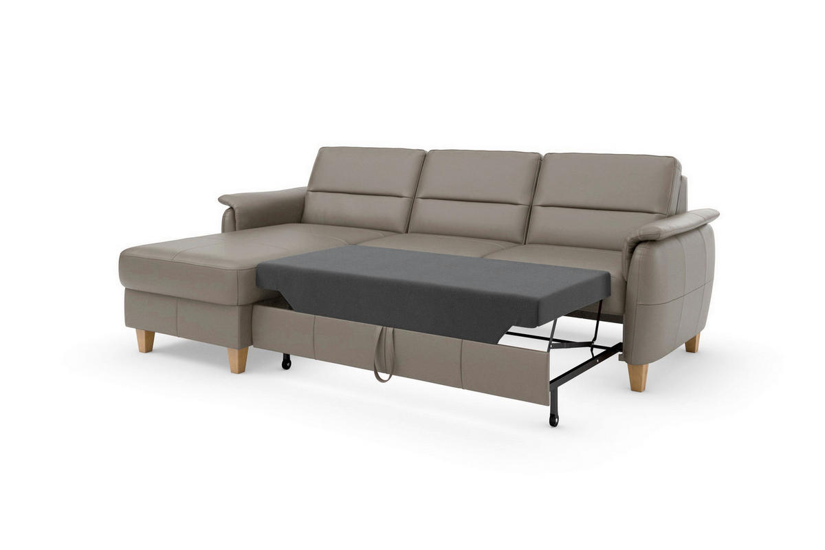 ECKSOFA PALMERA E Grau Kombination Echtleder/Stoff Mikrofaser Bettkasten  - Eichefarben/Grau, Basics, Leder/Holz (163/244cm) - Sit & More