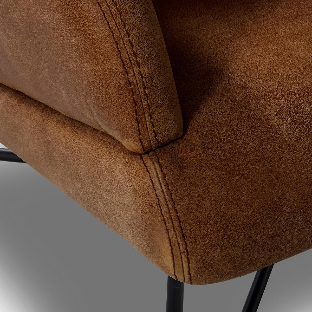 SESSELSET in Echtleder Cognac  - Cognac/Schwarz, Design, Leder/Metall (67/87/74cm) - Livetastic