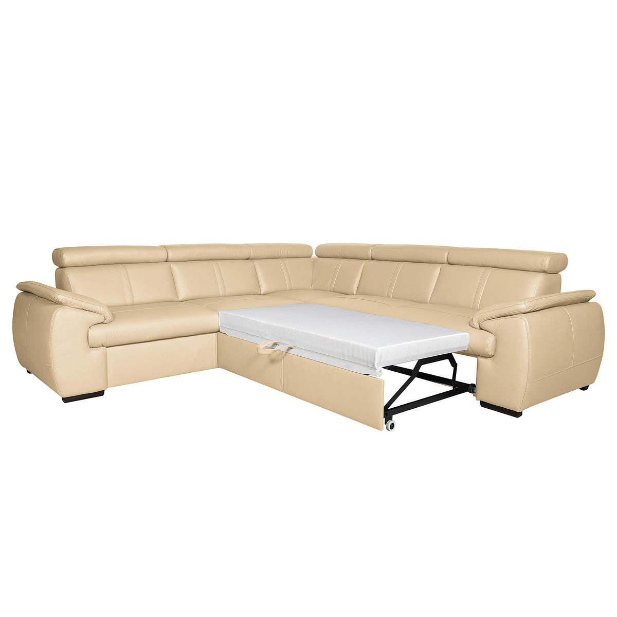 ECKSOFA Beige Echtleder  - Beige/Schwarz, Design, Leder/Holz (265/265cm) - Livetastic