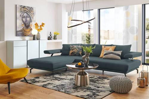 ECKSOFA in Mikrofaser Blau  - Blau/Schwarz, Design, Textil/Metall (224/305cm) - Dieter Knoll