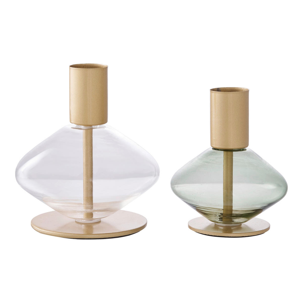 KERZENHALTER-SET - Transparent/Goldfarben, Basics, Glas/Metall