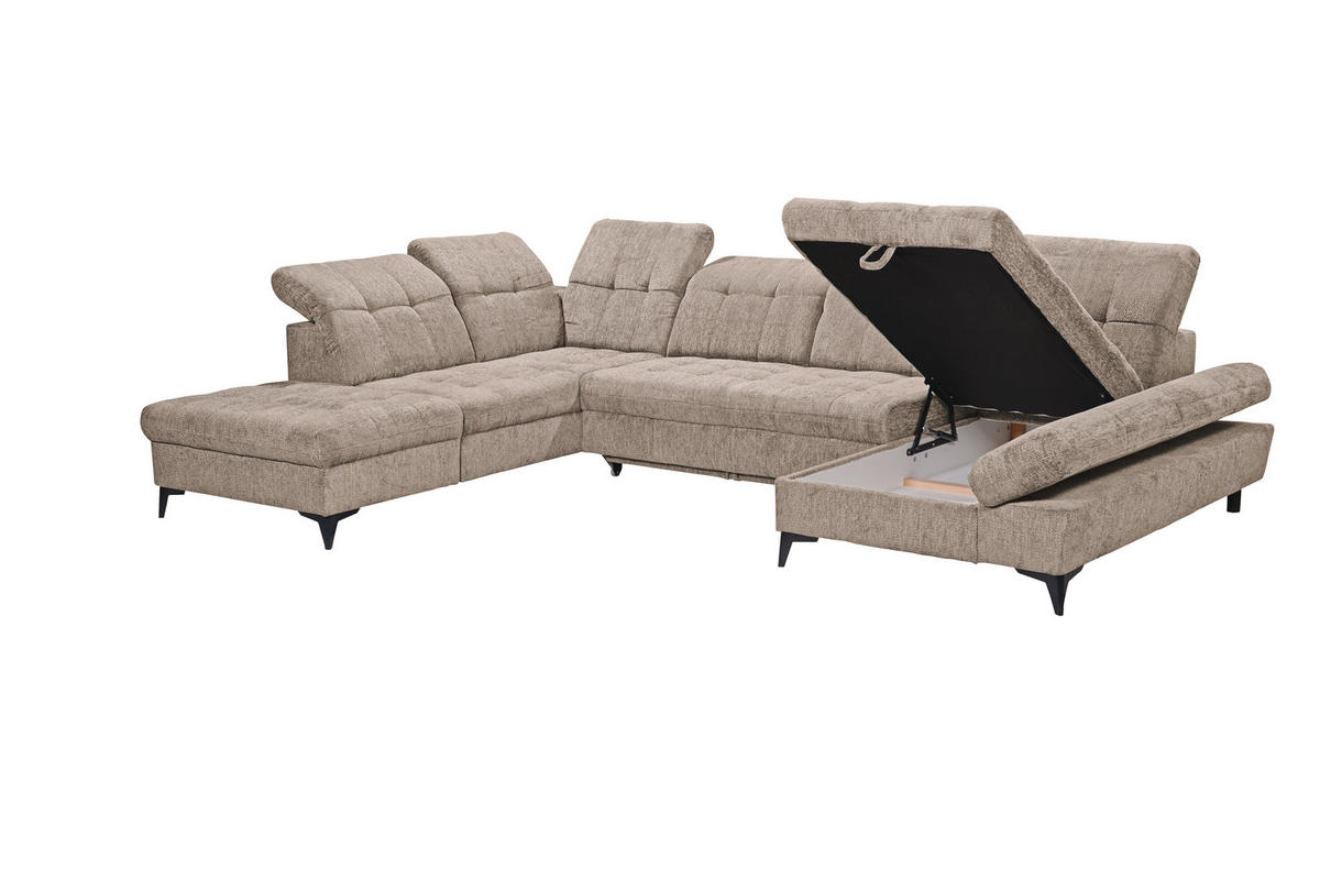 WOHNLANDSCHAFT Mikrovelours Beige  - Beige/Schwarz, Modern, Kunststoff/Textil (245/348/168cm) - MID.YOU