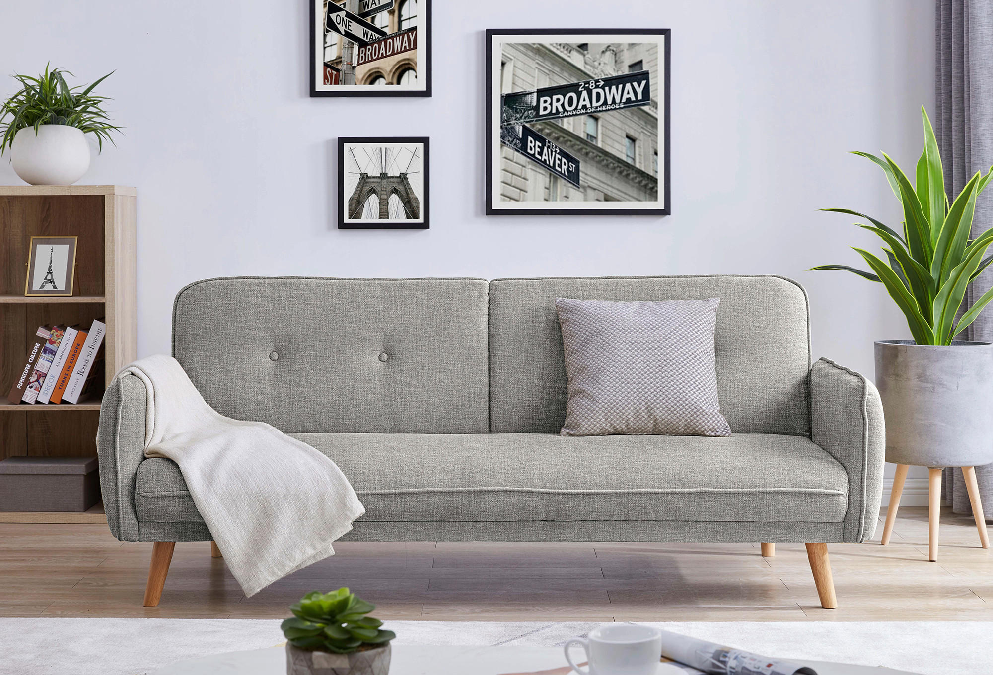3-SITZER-SOFA Struktur Hellgrau  - Hellgrau/Naturfarben, MODERN, Holz/Textil (188/80/85cm) - Livetastic
