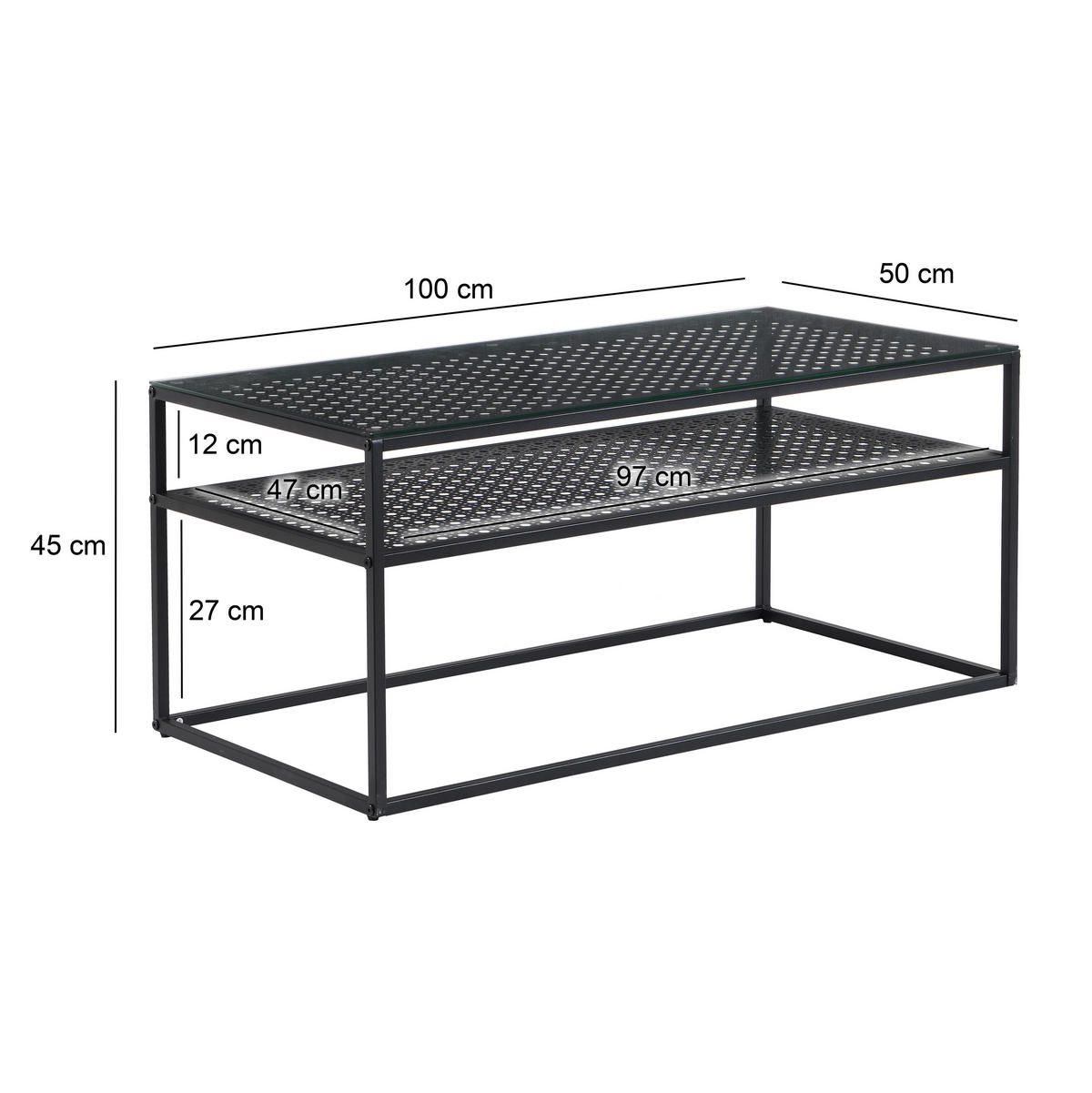 DOHÁNYZÓASZTAL üveg 100/50/45 cm   - fekete, Design, üveg/fém (100/50/45cm) - MID.YOU