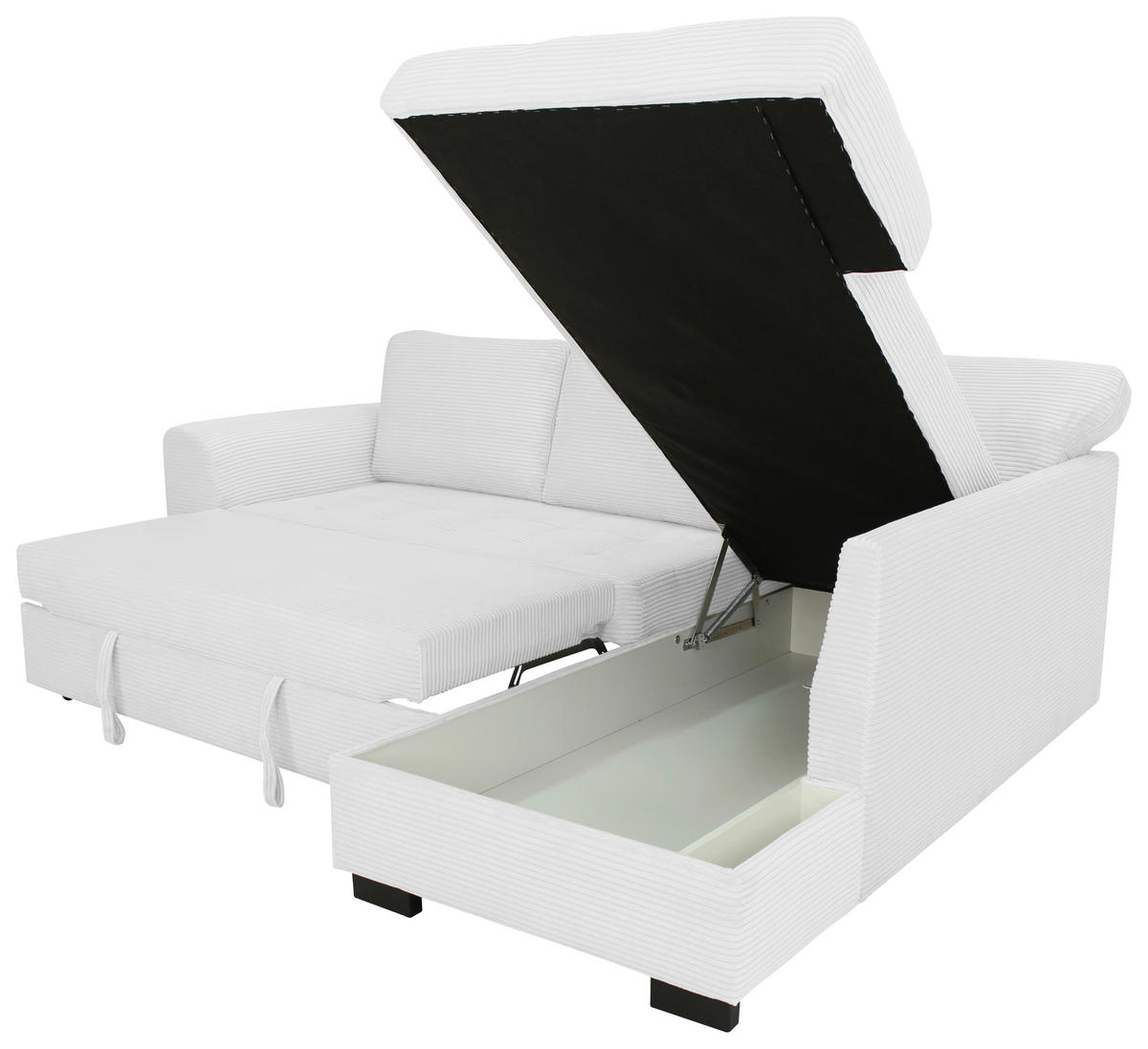 ECKSOFA JOHN Silberfarben Cord Rückenkissen, Bettkasten, Liegefläche im Originalstoff  - Silberfarben/Schwarz, Trend, Kunststoff/Textil (239/178cm) - P & B