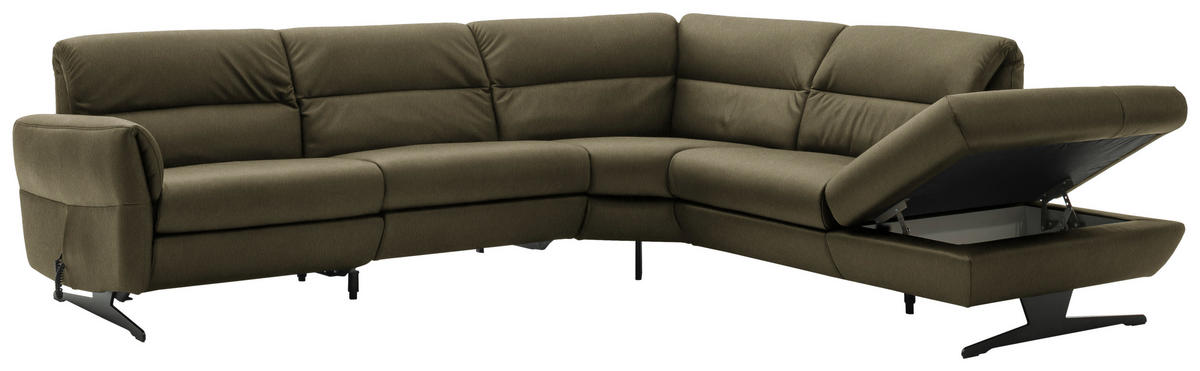 ECKSOFA Olivgrün Echtleder  - Schwarz/Olivgrün, Design, Leder/Metall (286/258cm) - Schöner Wohnen