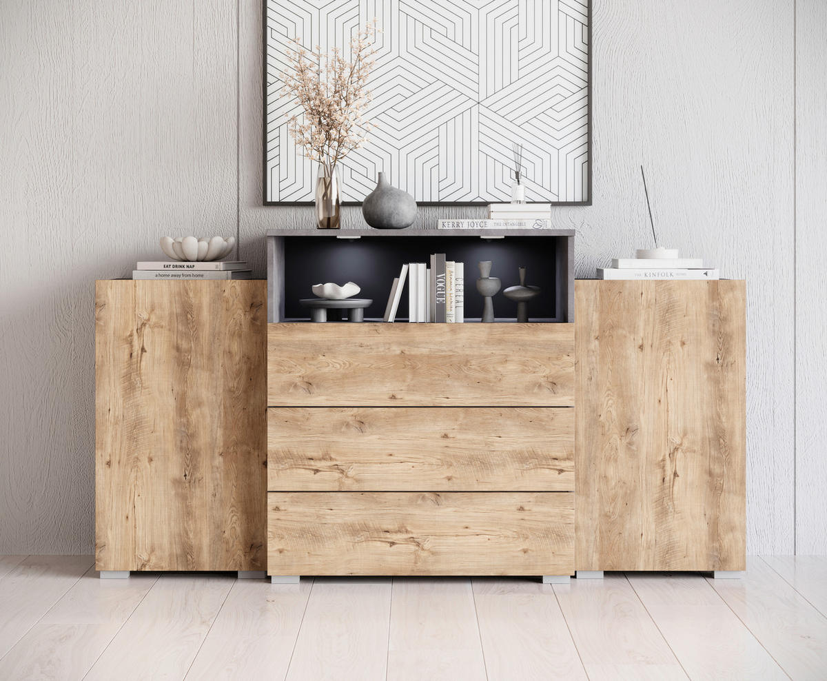SIDEBOARD  in 150/81/37 cm  - Kastanieneichefarben/Anthrazit, LIFESTYLE, Holzwerkstoff/Kunststoff (150/81/37cm) - P & B