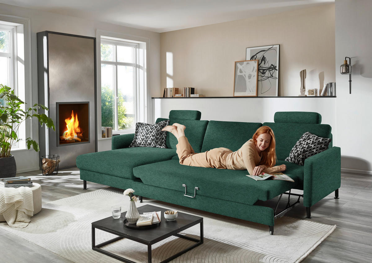 ECKSOFA  in Chenille, Flachgewebe Waldgrün  175/316 cm  - Waldgrün/Schwarz, Design, Textil/Metall (175/316cm) - Dieter Knoll