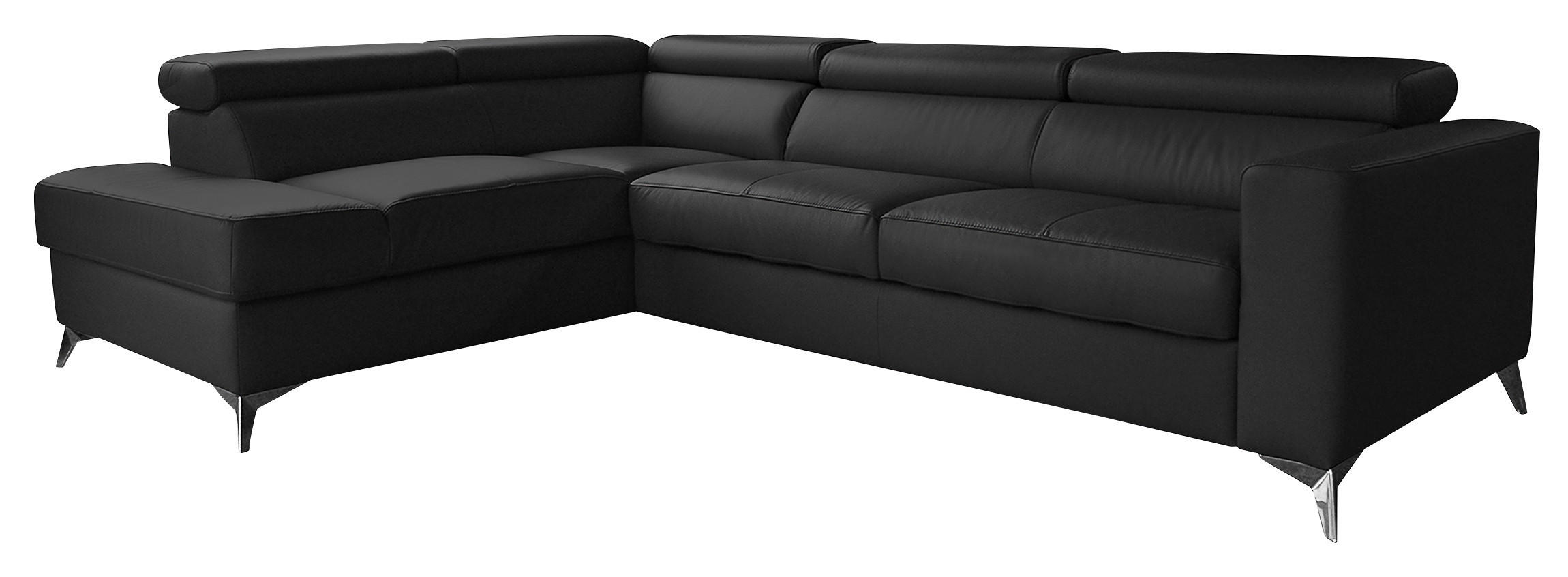 ECKSOFA MONDO Schwarz Echtleder Lederlook  - Chromfarben/Schwarz, Design, Leder/Textil (208/286cm) - Livetastic