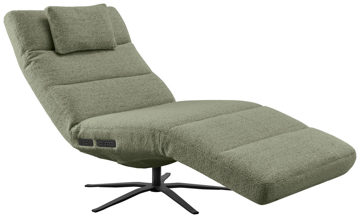 RELAXLIEGE inkl. Akku Flachgewebe Olivgrün  - Schwarz/Olivgrün, MODERN, Textil/Metall (82/53-115/156-206cm) - Pure Home Comfort