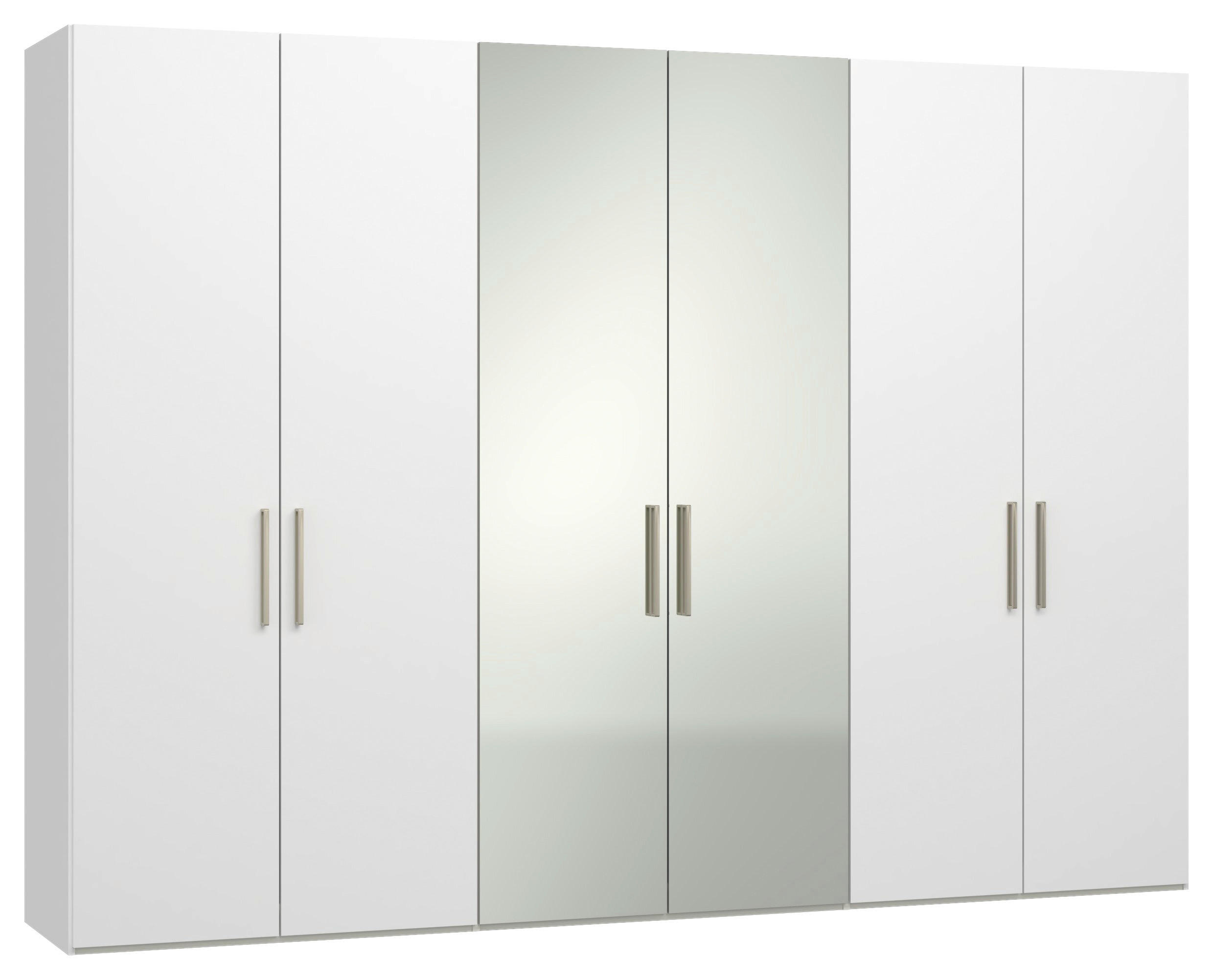 DREHTÜRENSCHRANK 303/220/59 cm,  in Weiß, 6-türig  - Edelstahlfarben/Weiß, Design, Glas/Holzwerkstoff (303/220/59cm) - Jutzler