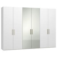 DREHTÜRENSCHRANK 303/220/59 cm,  in Weiß, 6-türig  - Edelstahlfarben/Weiß, Design, Glas/Holzwerkstoff (303/220/59cm) - Jutzler