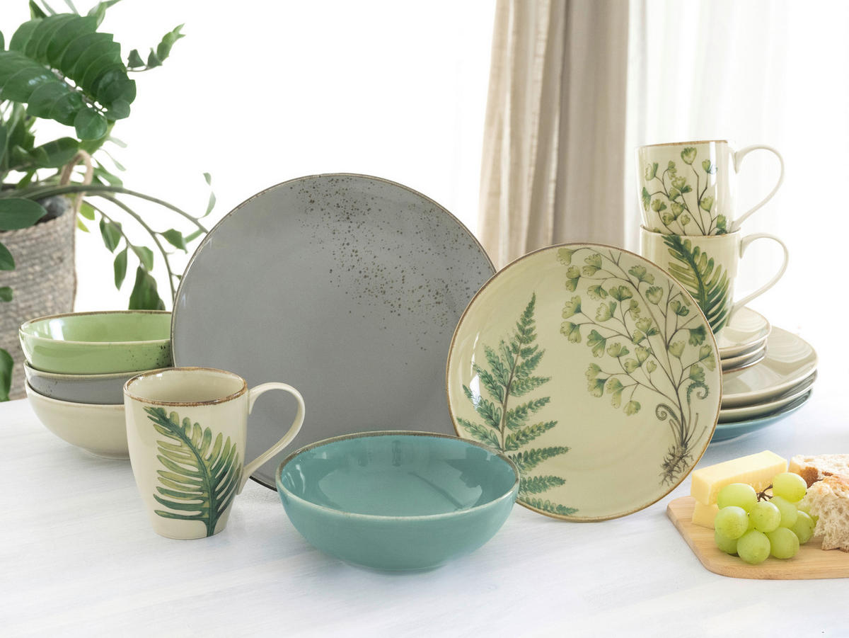 KOMPLETT SERVIS Botanica 16 delar  - grön/petrol, Klassisk, keramik - Creatable